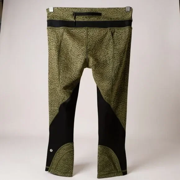 Lululemon Pace Rival Crop Leggings Sz 4 • Green Black Spotted ✨ - Picture 5 of 5